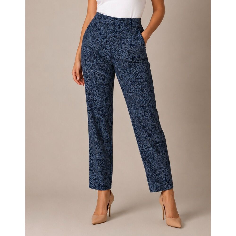 J. Jill Blue Paisley Cropped Ankle Pants Size 16 Stretch Quiet Luxury Coastal